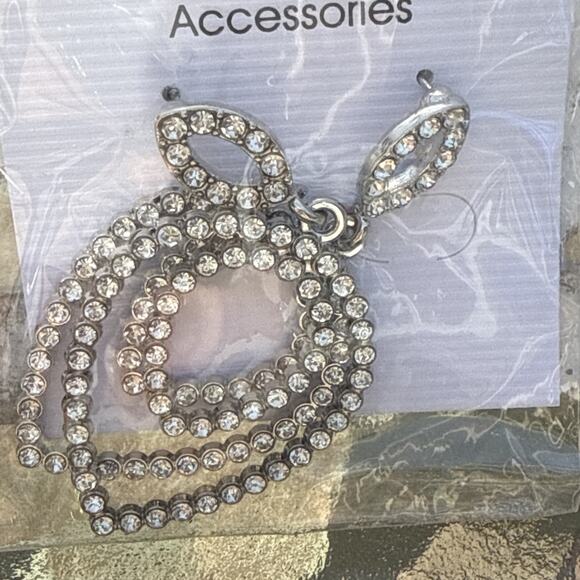 D’Bello Silver Long Rhinestone Bridal Earring Women - NEW WITH TAGS - Picture 2 of 3